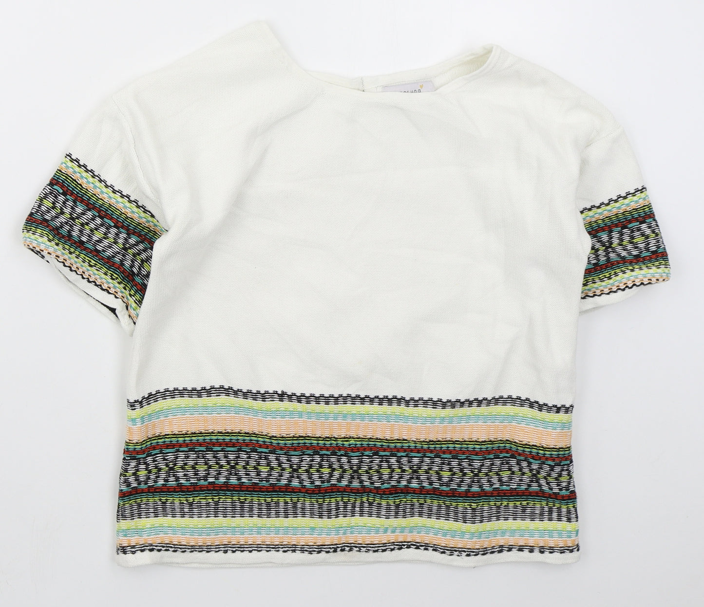 Marks and Spencer Womens White Crew Neck Geometric Cotton Pullover Jumper Size 10