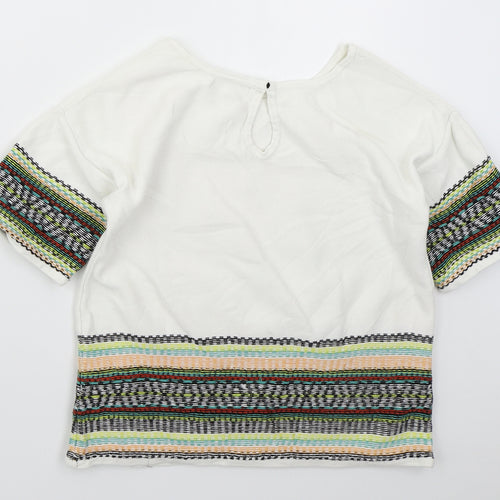 Marks and Spencer Womens White Crew Neck Geometric Cotton Pullover Jumper Size 10