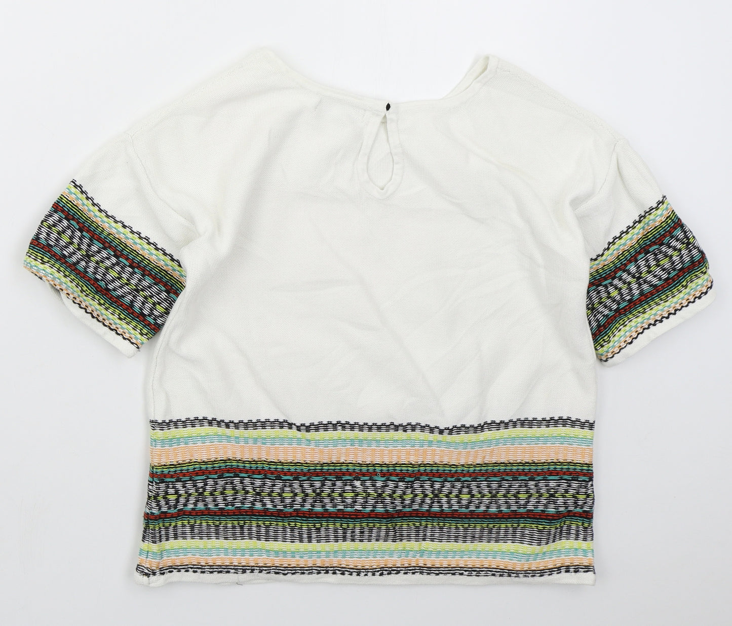 Marks and Spencer Womens White Crew Neck Geometric Cotton Pullover Jumper Size 10