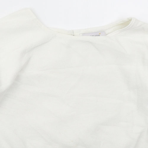 Marks and Spencer Womens White Crew Neck Geometric Cotton Pullover Jumper Size 10