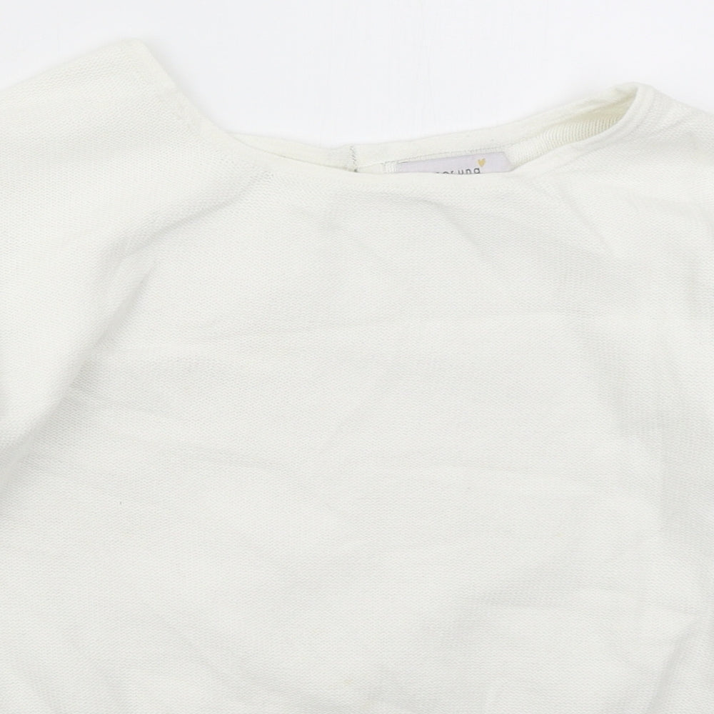 Marks and Spencer Womens White Crew Neck Geometric Cotton Pullover Jumper Size 10