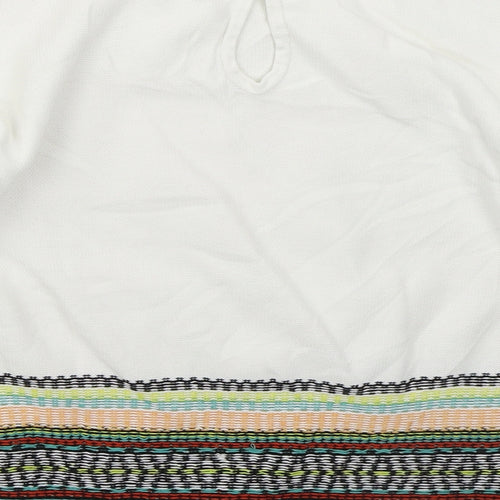 Marks and Spencer Womens White Crew Neck Geometric Cotton Pullover Jumper Size 10