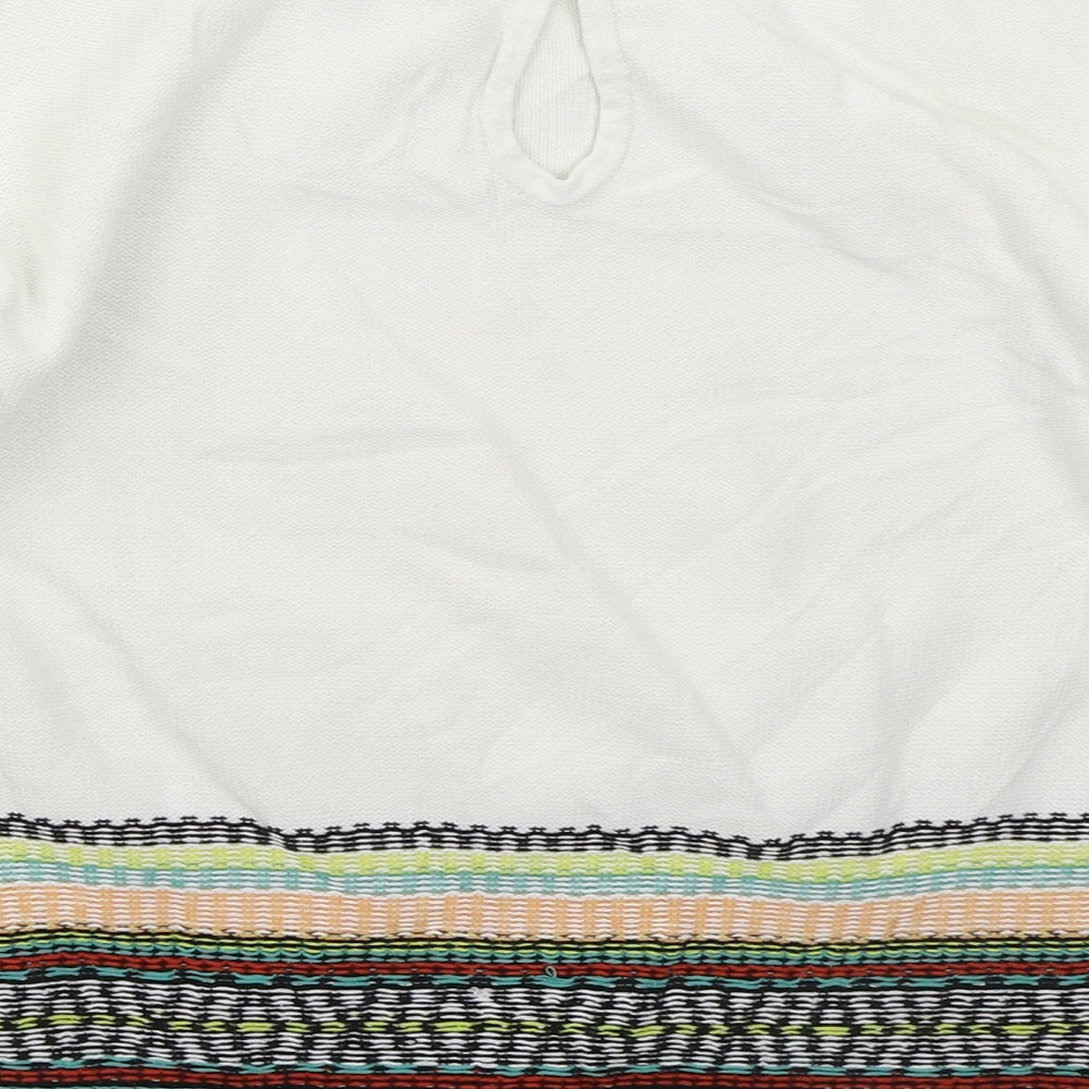 Marks and Spencer Womens White Crew Neck Geometric Cotton Pullover Jumper Size 10