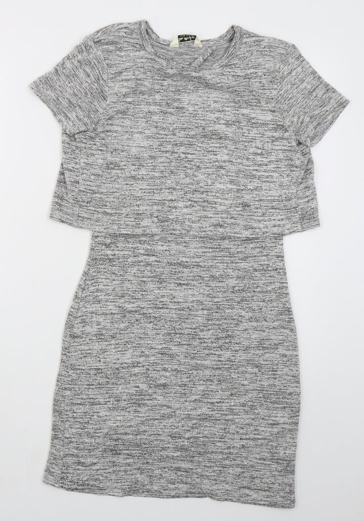 Miss Selfridge Womens Grey Viscose Bodycon Size 6 Crew Neck Pullover