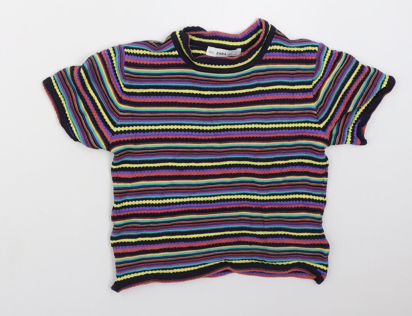 Zara Womens Multicoloured Crew Neck Striped Acrylic Pullover Jumper Size M