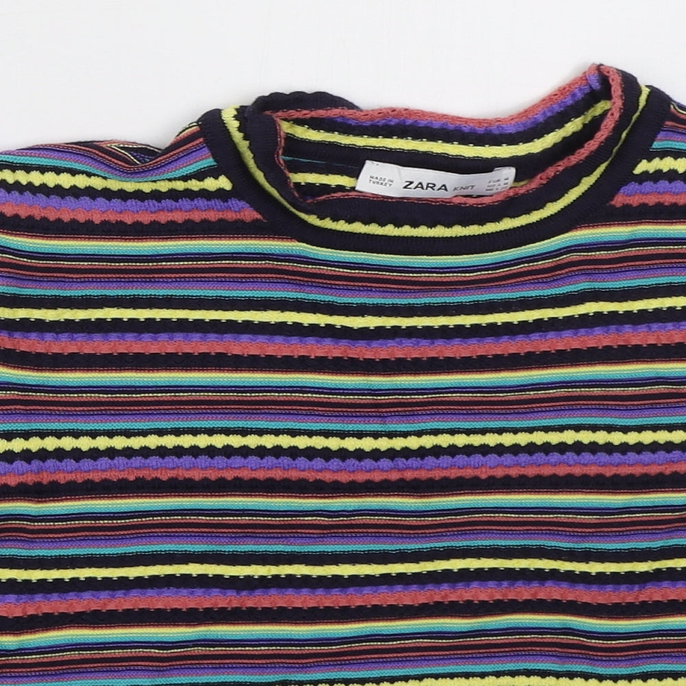 Zara Womens Multicoloured Crew Neck Striped Acrylic Pullover Jumper Size M