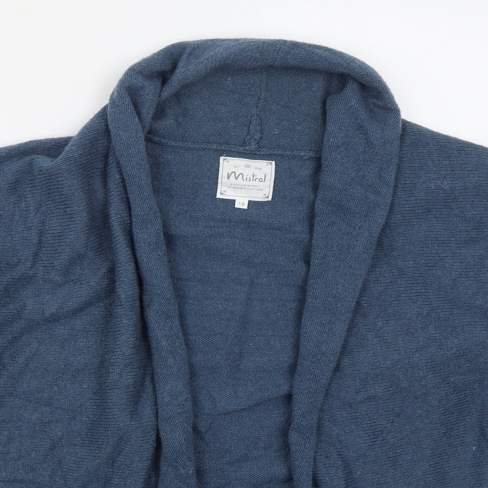 Mistral Womens Blue V-Neck  Cotton Cardigan Jumper Size 16