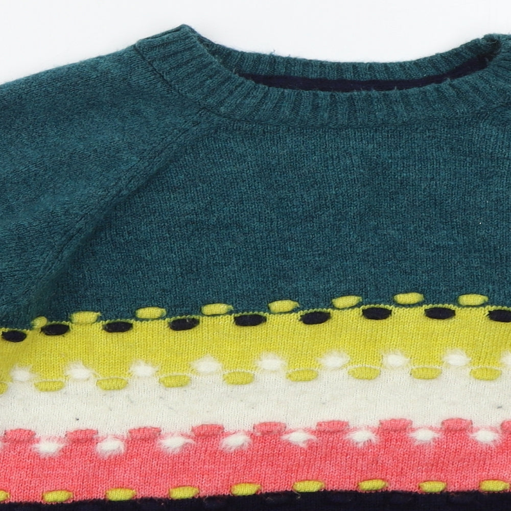 Nutmeg Womens Blue Crew Neck Striped Acrylic Pullover Jumper Size 16   - Green Yellow Pink