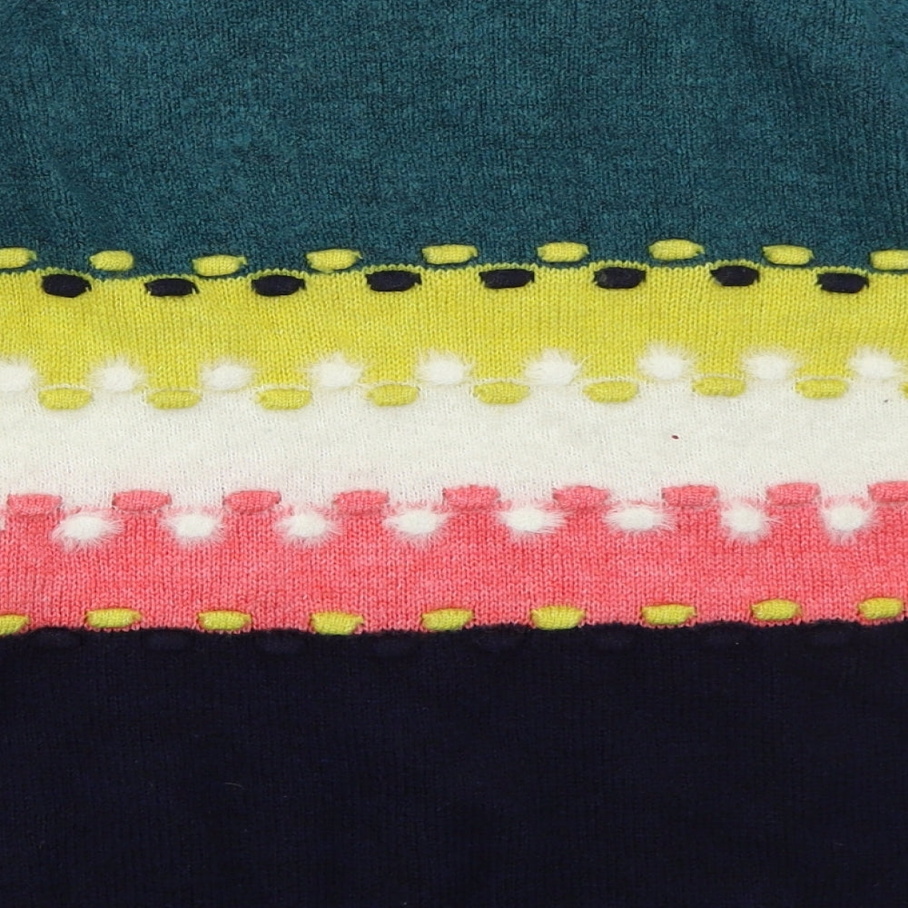 Nutmeg Womens Blue Crew Neck Striped Acrylic Pullover Jumper Size 16   - Green Yellow Pink