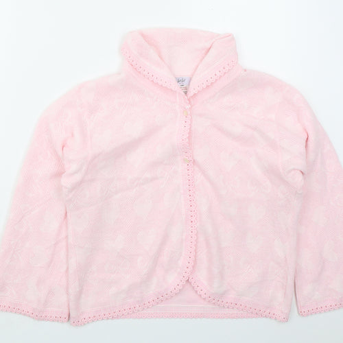 Lux Lux Womens Pink V-Neck  Acrylic Cardigan Jumper Size M   - Hearts