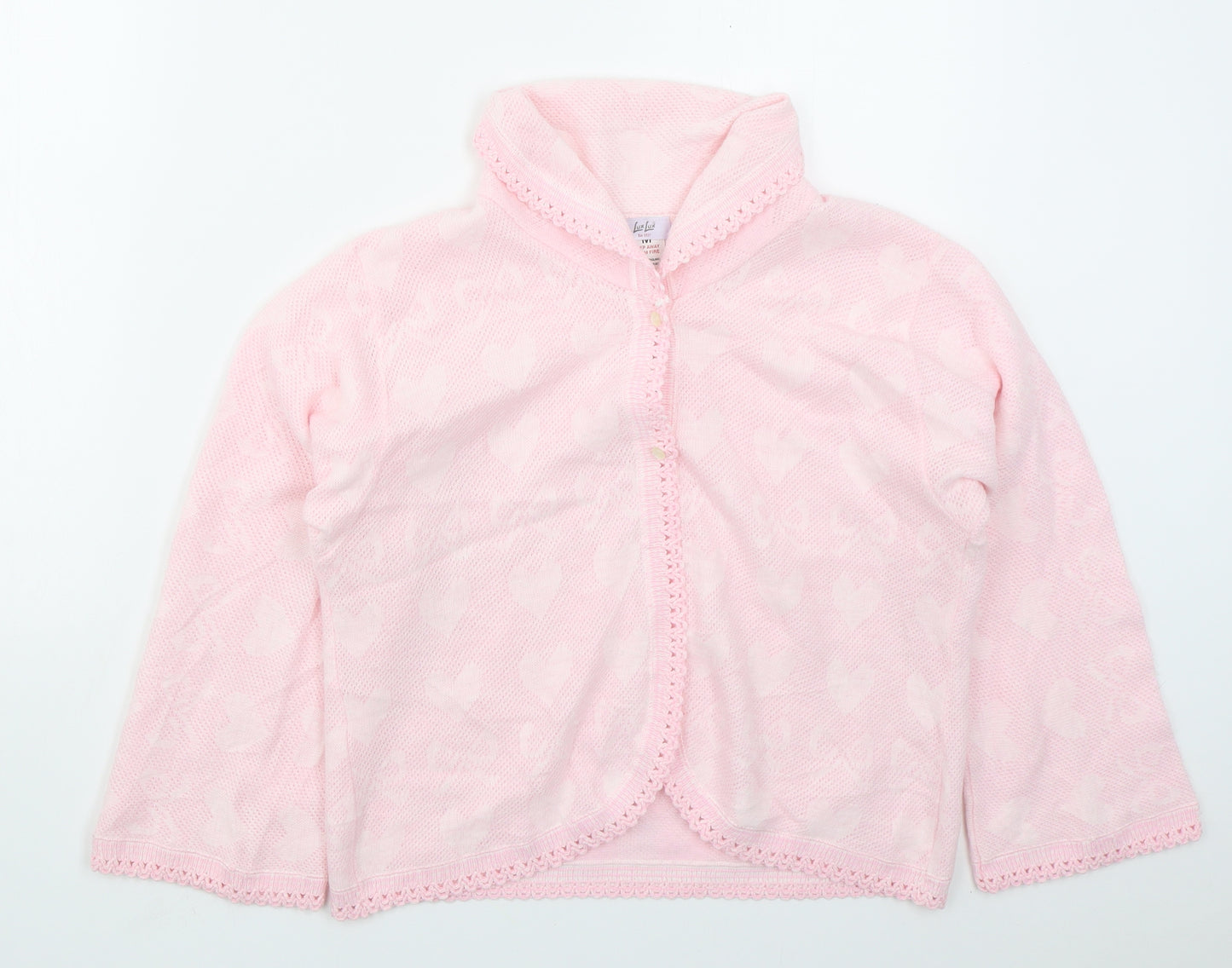 Lux Lux Womens Pink V-Neck  Acrylic Cardigan Jumper Size M   - Hearts