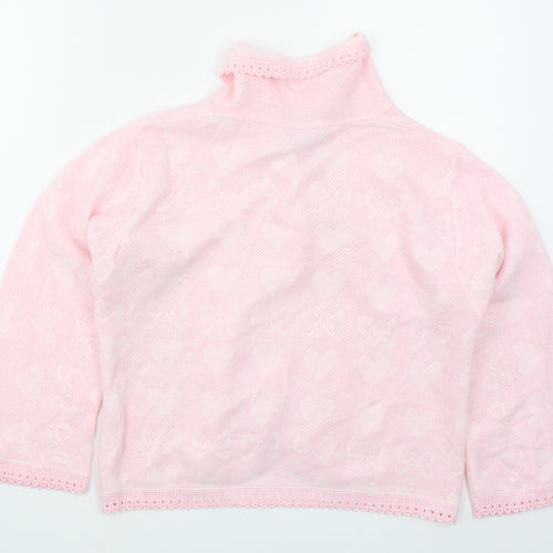 Lux Lux Womens Pink V-Neck  Acrylic Cardigan Jumper Size M   - Hearts