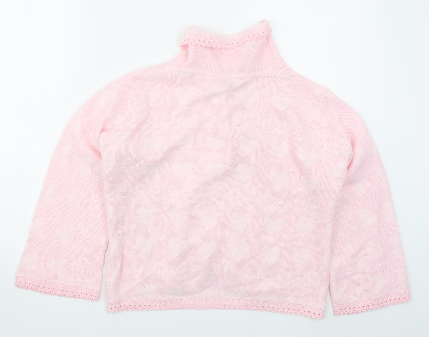 Lux Lux Womens Pink V-Neck  Acrylic Cardigan Jumper Size M   - Hearts