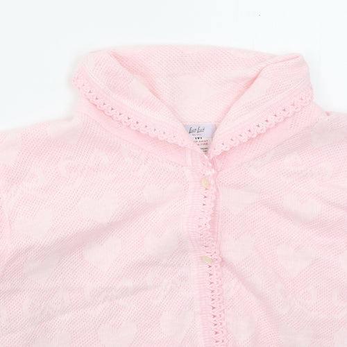 Lux Lux Womens Pink V-Neck  Acrylic Cardigan Jumper Size M   - Hearts