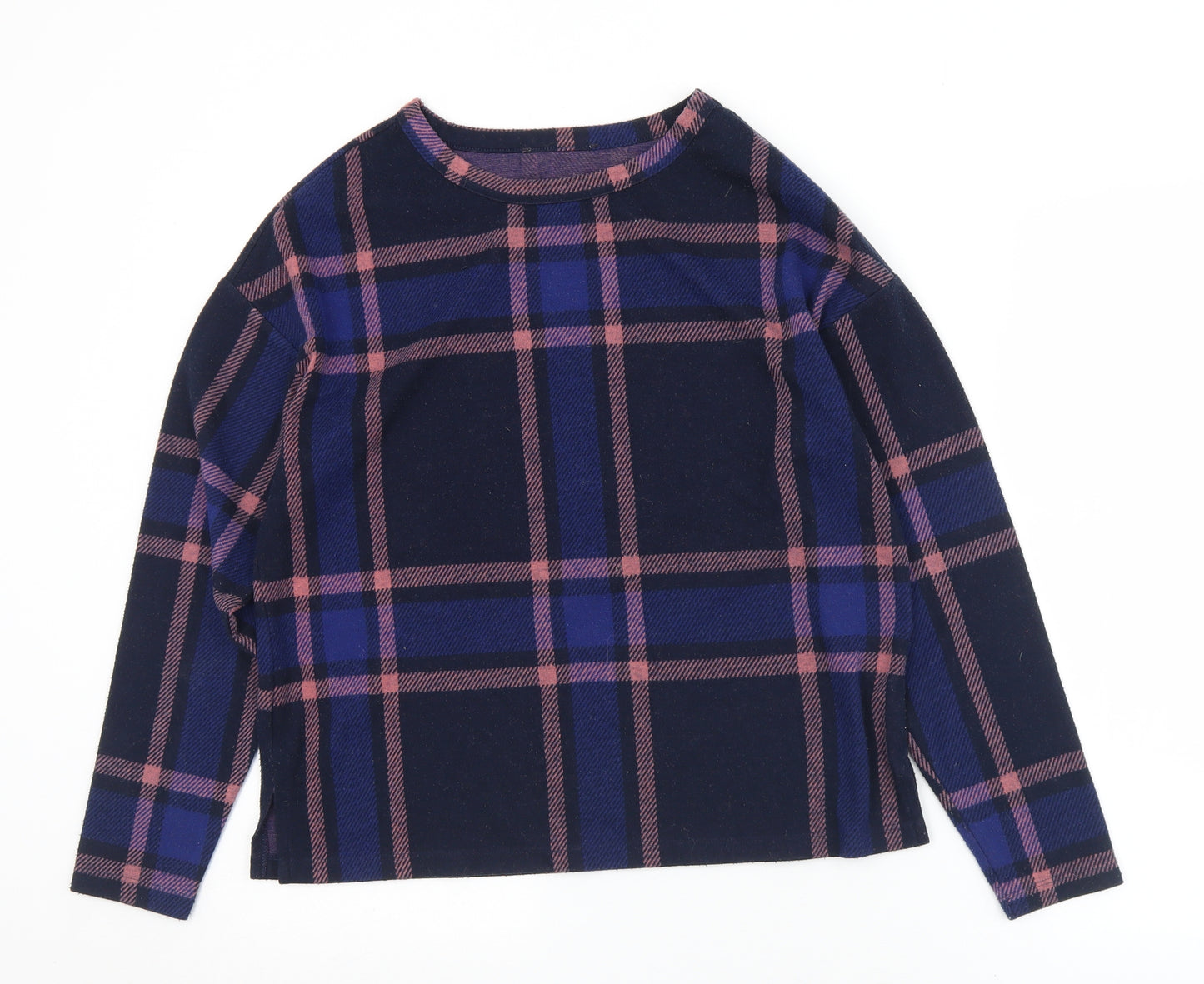 Marks and Spencer Womens Blue Crew Neck Plaid Polyester Pullover Jumper Size 10