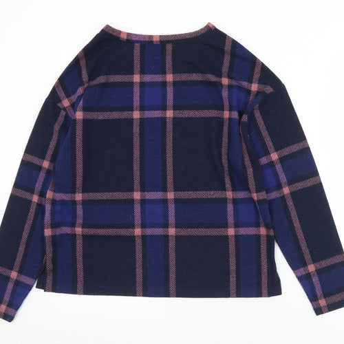 Marks and Spencer Womens Blue Crew Neck Plaid Polyester Pullover Jumper Size 10