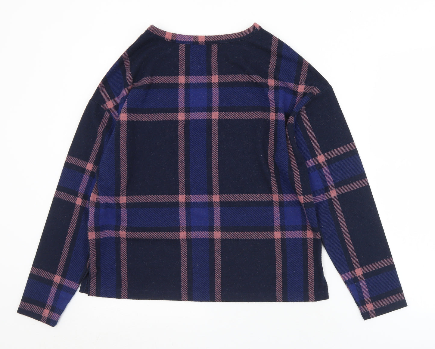 Marks and Spencer Womens Blue Crew Neck Plaid Polyester Pullover Jumper Size 10