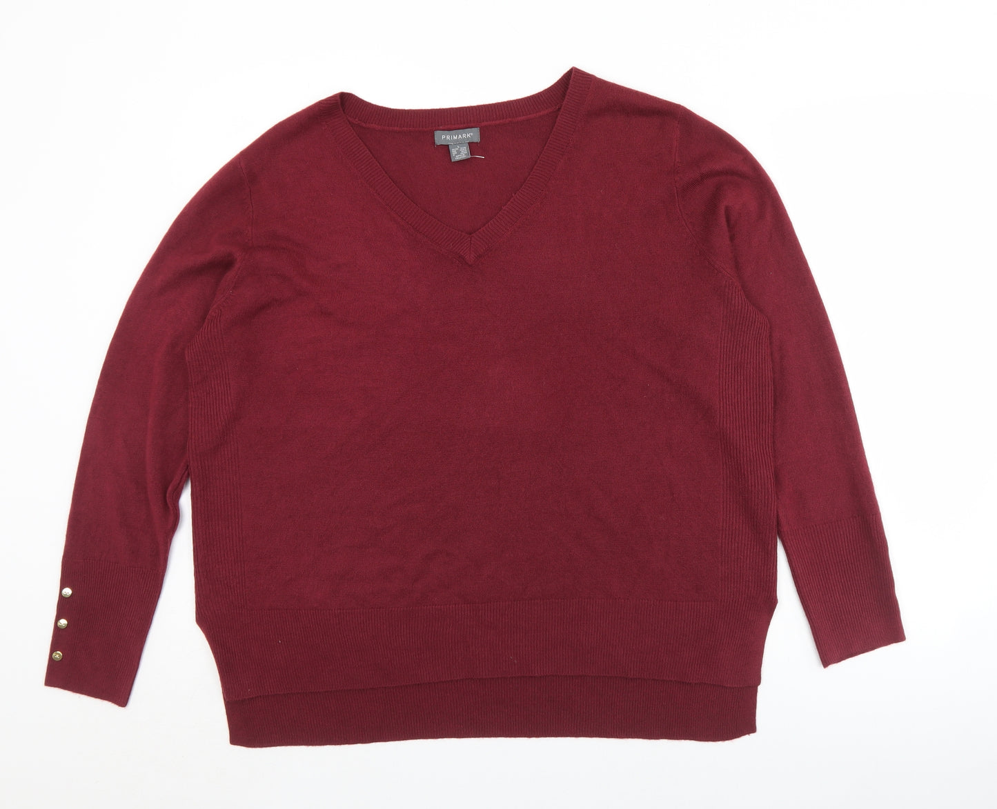 Primark Womens Purple V-Neck  Acrylic Pullover Jumper Size 14
