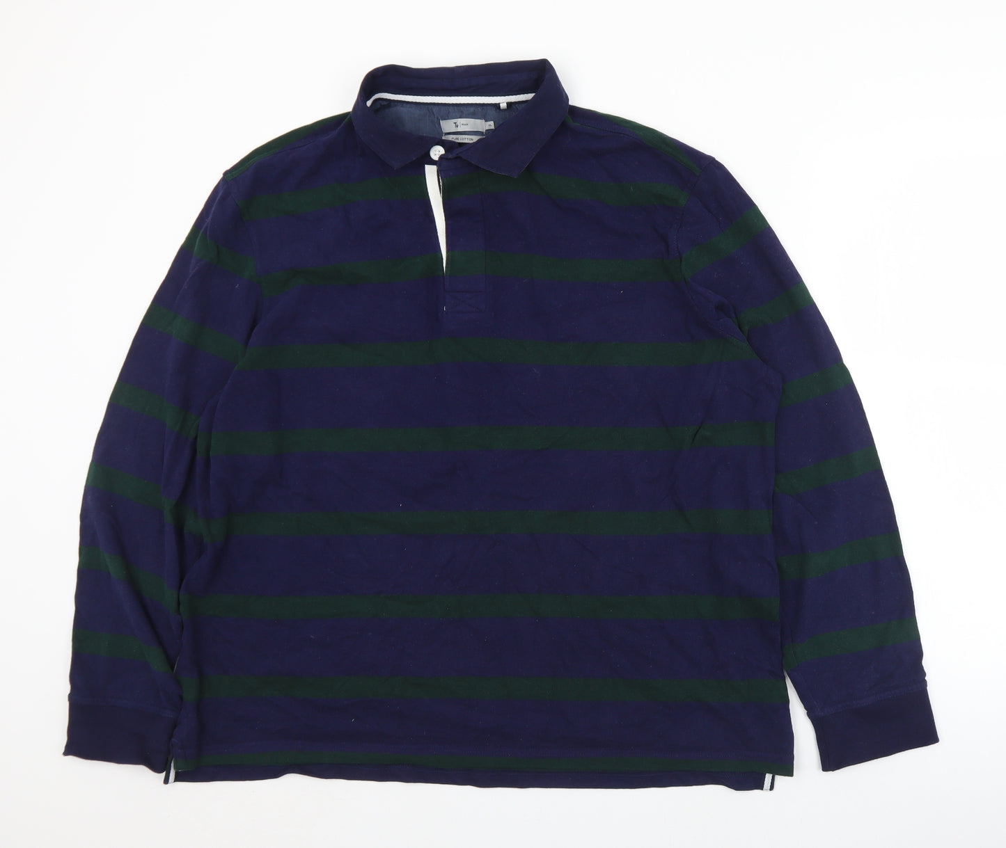 TU Mens Blue Striped Cotton  Polo Size XL Collared Button