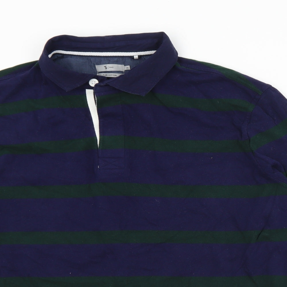 TU Mens Blue Striped Cotton  Polo Size XL Collared Button