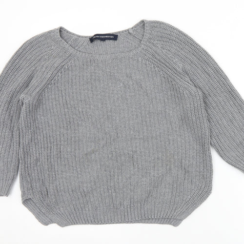 French Connection Womens Grey Round Neck  Cotton Pullover Jumper Size XS