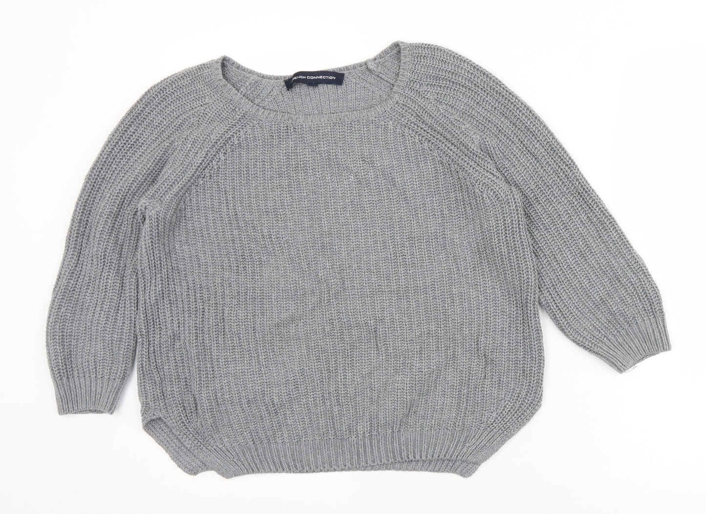 French Connection Womens Grey Round Neck  Cotton Pullover Jumper Size XS
