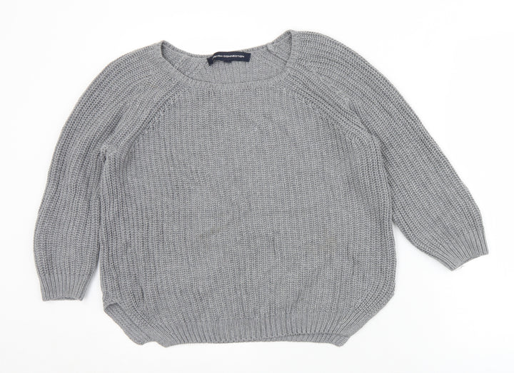 French Connection Womens Grey Round Neck Cotton Pullover Jumper Size XS