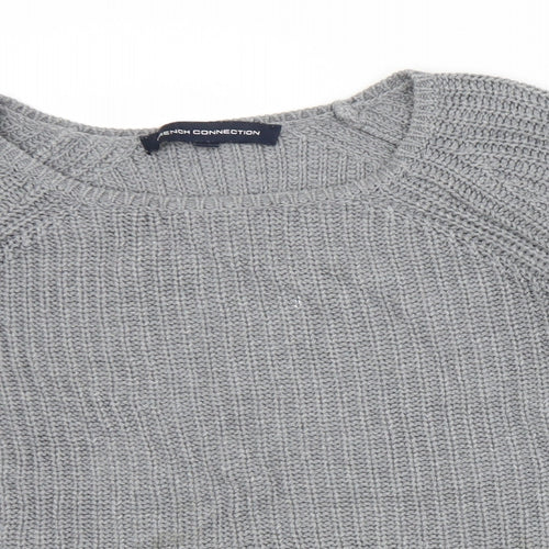 French Connection Womens Grey Round Neck  Cotton Pullover Jumper Size XS