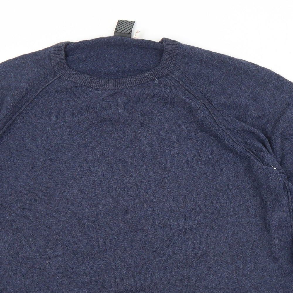 White Stuff Mens Blue Crew Neck  Cotton Pullover Jumper Size L