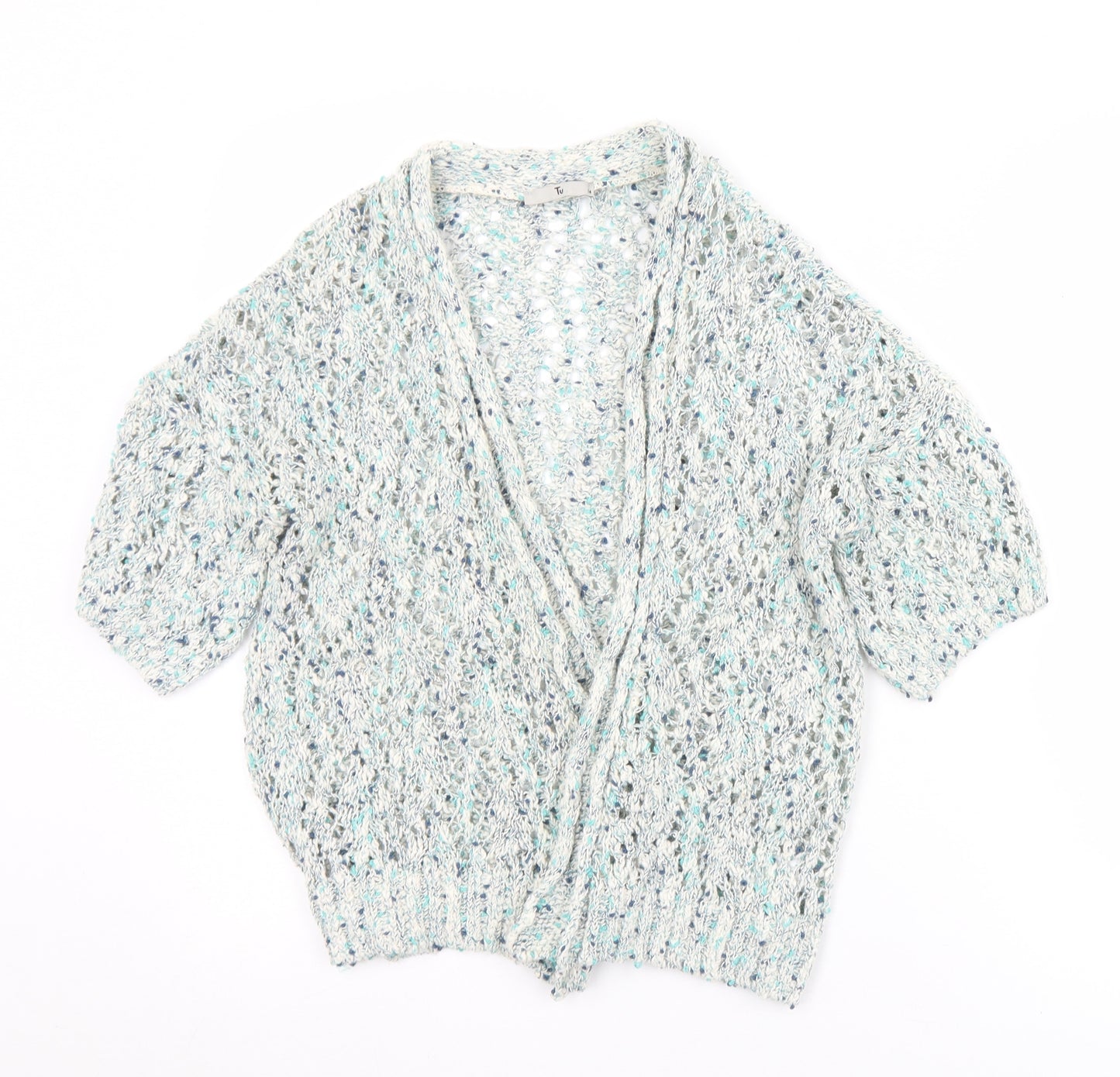 TU Womens Green V-Neck  Cotton Cardigan Jumper Size 14