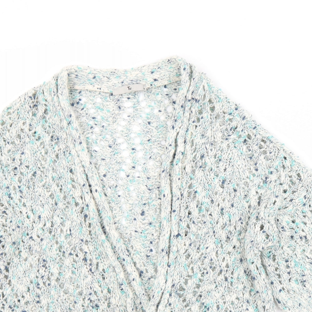 TU Womens Green V-Neck  Cotton Cardigan Jumper Size 14