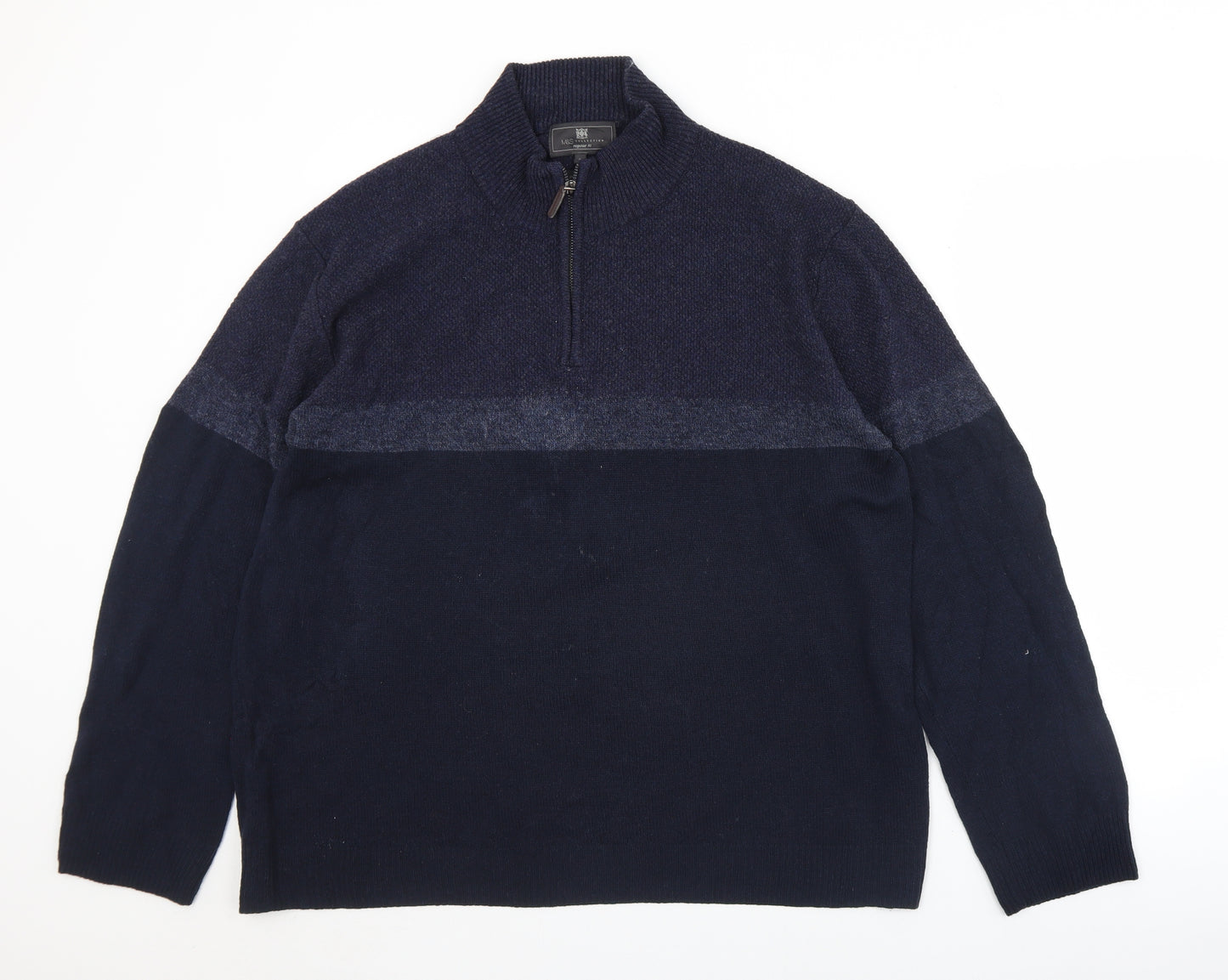 Marks and Spencer Mens Blue Collared  Wool Pullover Jumper Size L