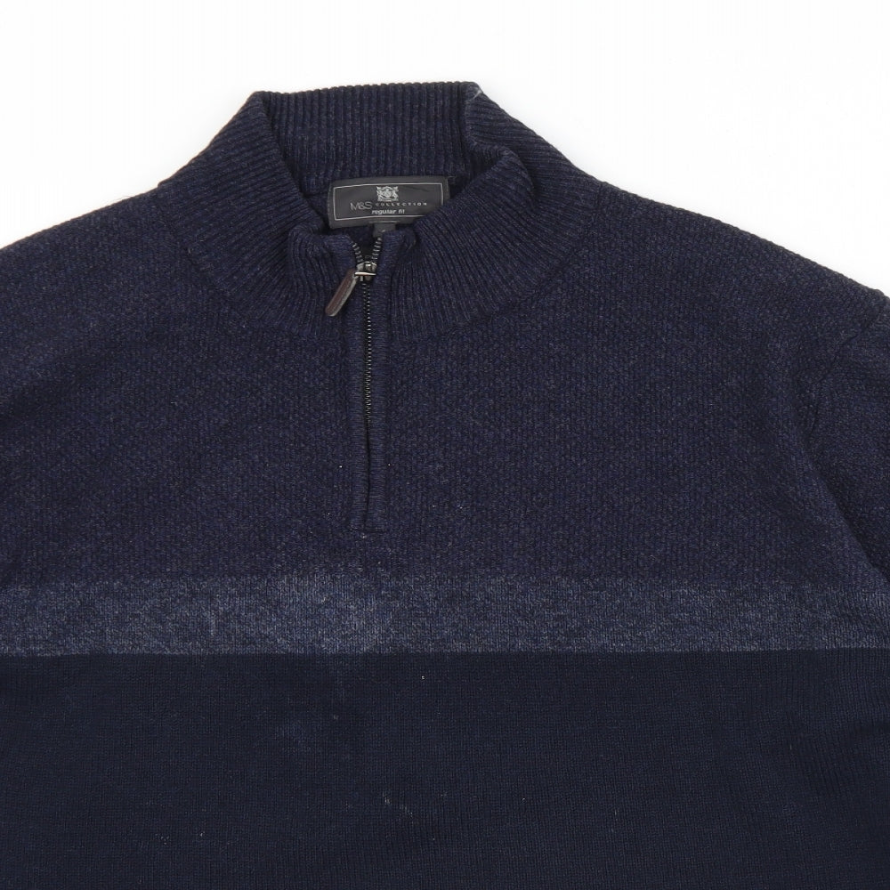 Marks and Spencer Mens Blue Collared  Wool Pullover Jumper Size L