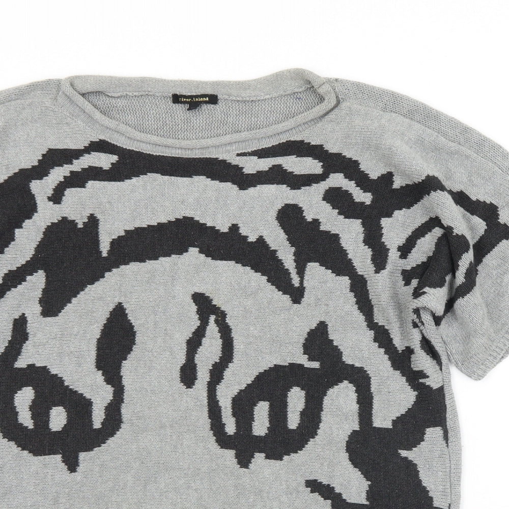 River Island Womens Grey Round Neck  Acrylic Pullover Jumper Size 16   - Big cat