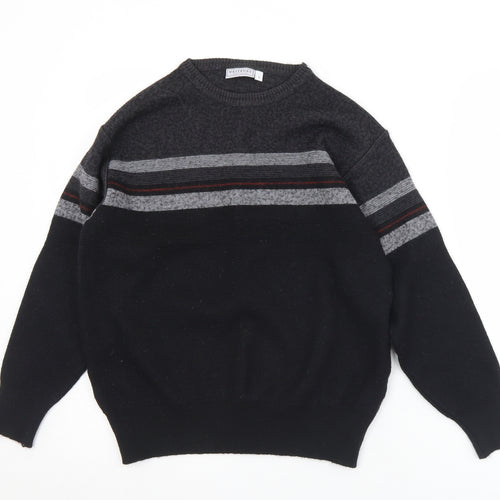Westbury Mens Black Crew Neck Striped Acrylic Pullover Jumper Size S
