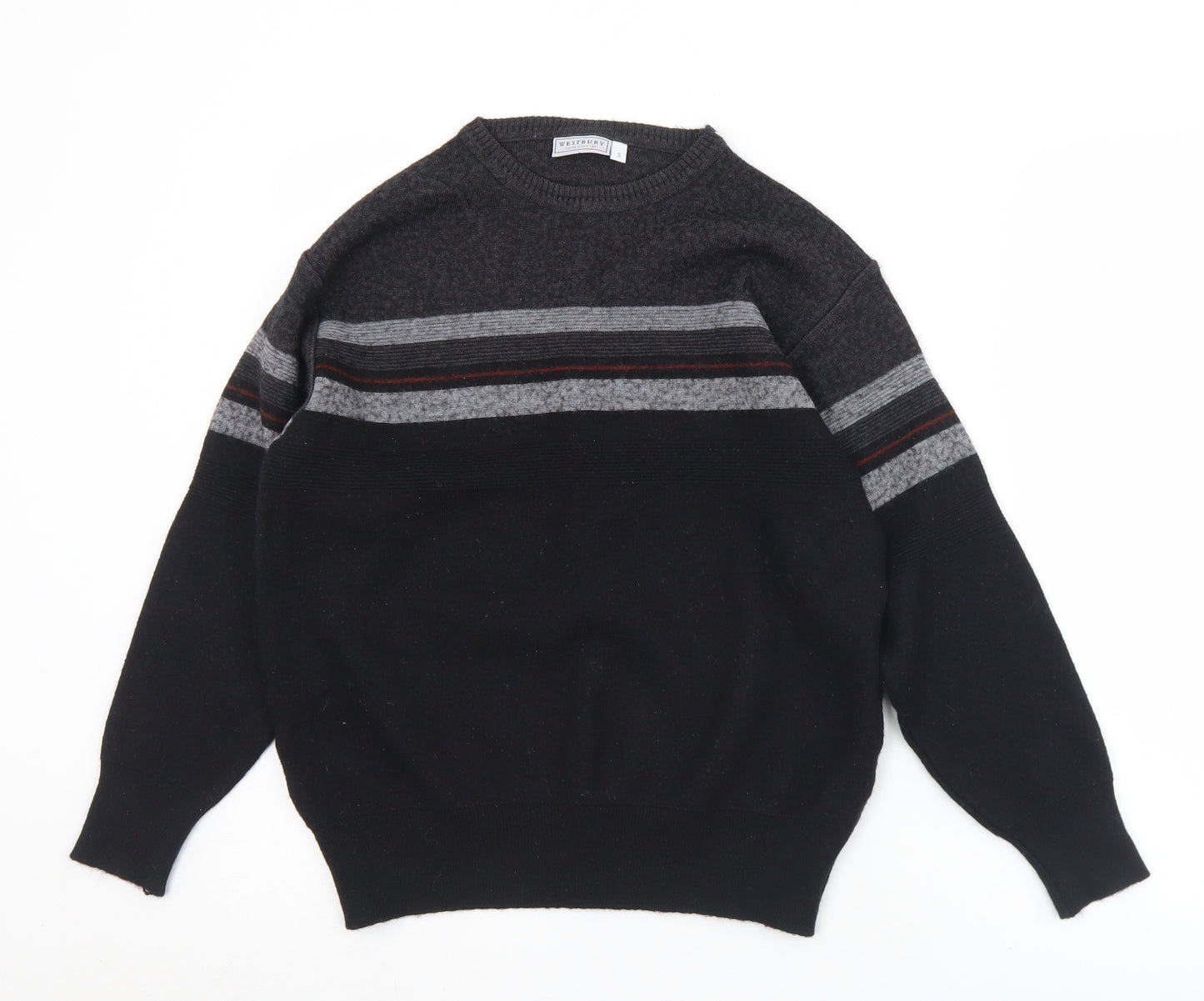 Westbury Mens Black Crew Neck Striped Acrylic Pullover Jumper Size S