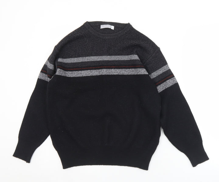 Westbury Mens Black Crew Neck Striped Acrylic Pullover Jumper Size S