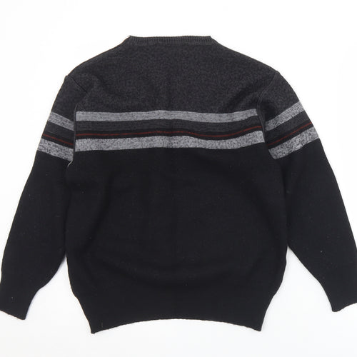 Westbury Mens Black Crew Neck Striped Acrylic Pullover Jumper Size S