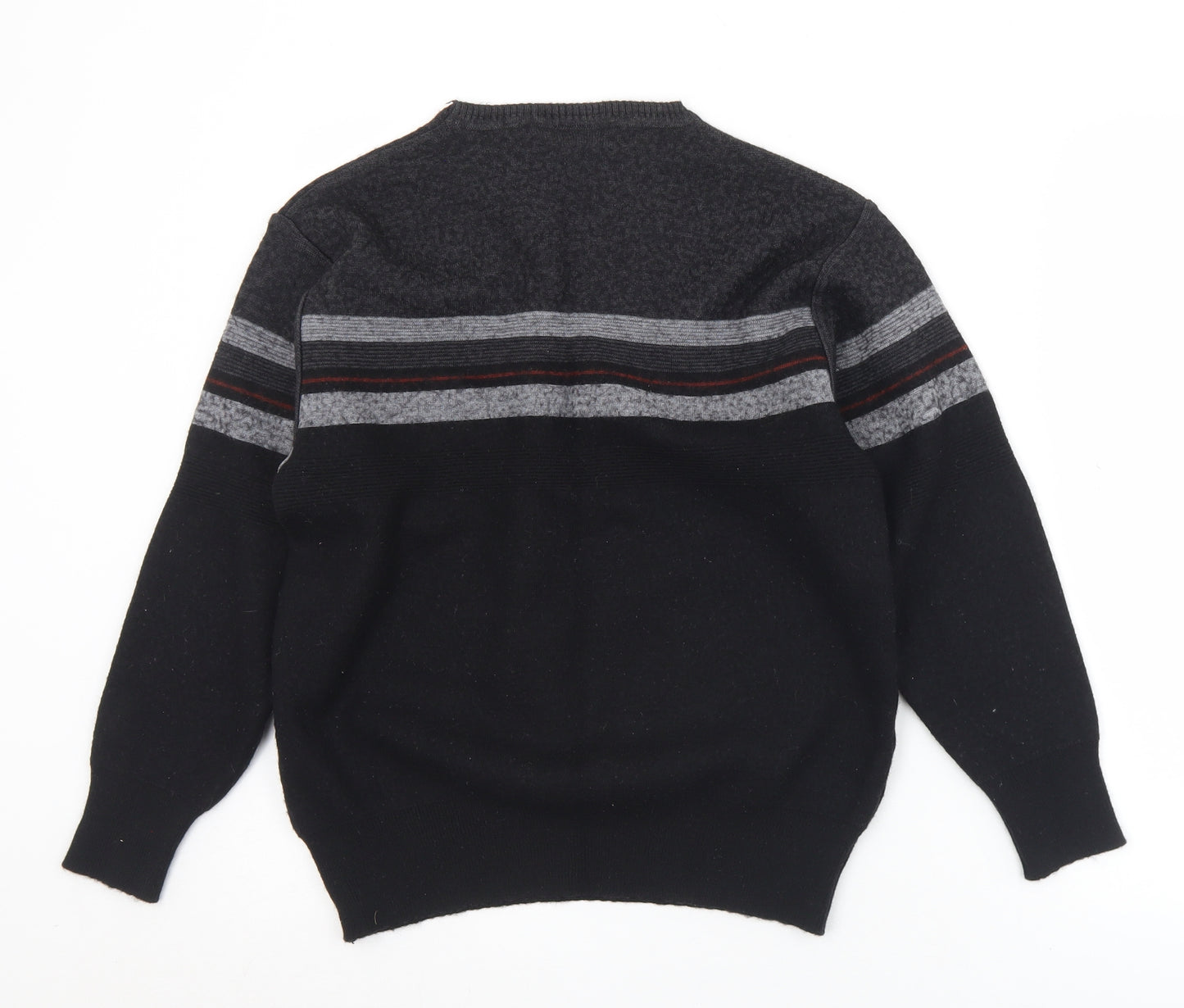 Westbury Mens Black Crew Neck Striped Acrylic Pullover Jumper Size S