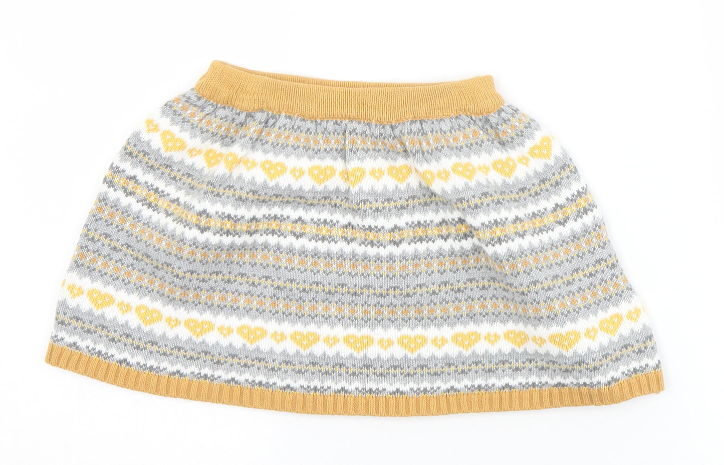 Preworn Girls Yellow Geometric Cotton A-Line Skirt Size 2-3 Years  Regular