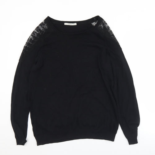 Geoerge Womens Black Round Neck  Cotton Pullover Jumper Size 12   - Lace detail