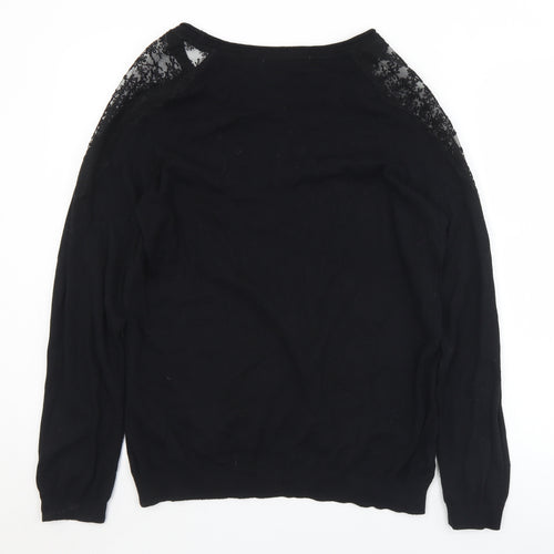 Geoerge Womens Black Round Neck  Cotton Pullover Jumper Size 12   - Lace detail