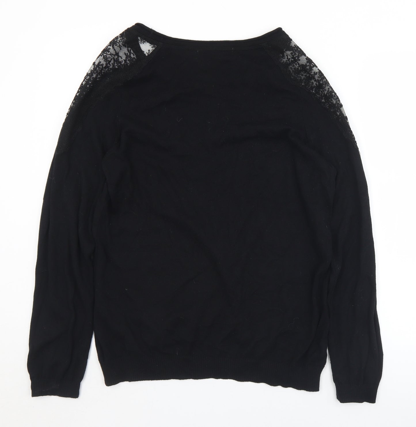 Geoerge Womens Black Round Neck  Cotton Pullover Jumper Size 12   - Lace detail