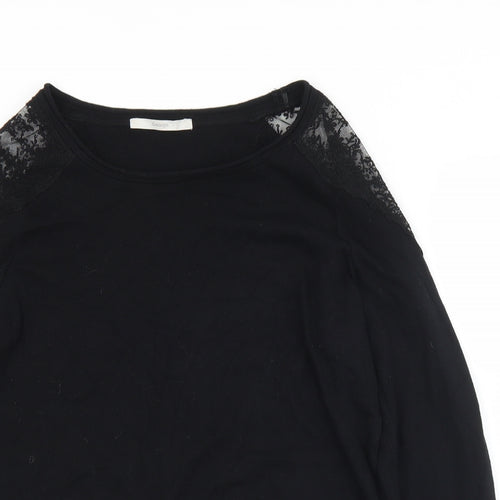 Geoerge Womens Black Round Neck  Cotton Pullover Jumper Size 12   - Lace detail