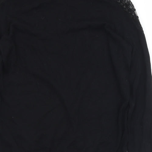 Geoerge Womens Black Round Neck  Cotton Pullover Jumper Size 12   - Lace detail