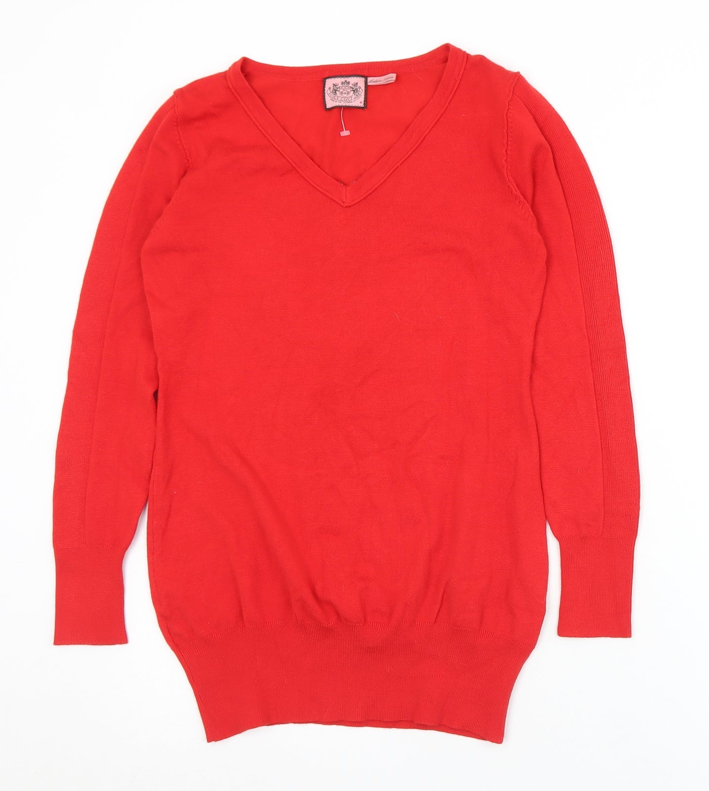 Lucy Couture Womens Red V-Neck  Cotton Pullover Jumper Size M