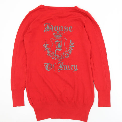 Lucy Couture Womens Red V-Neck  Cotton Pullover Jumper Size M