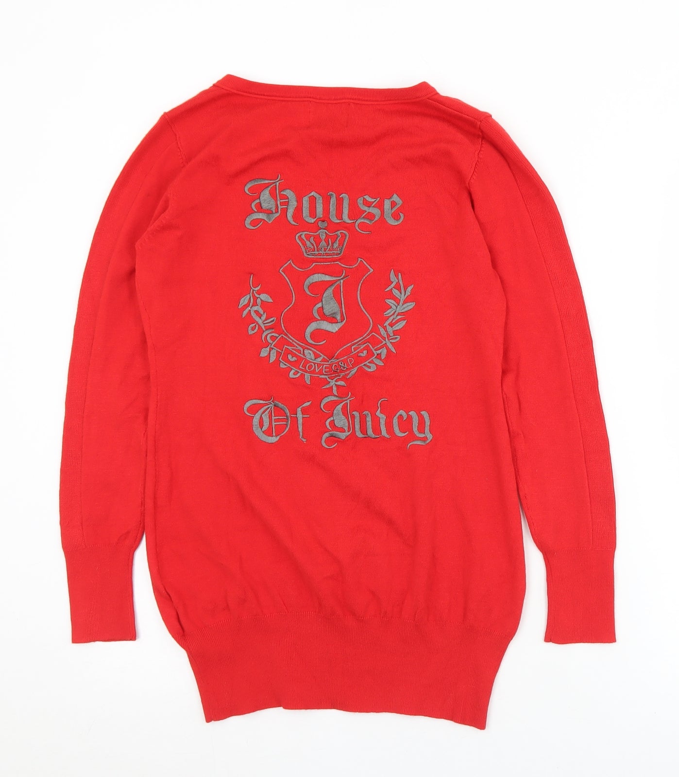 Lucy Couture Womens Red V-Neck  Cotton Pullover Jumper Size M