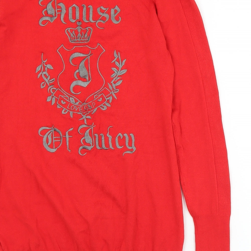 Lucy Couture Womens Red V-Neck  Cotton Pullover Jumper Size M