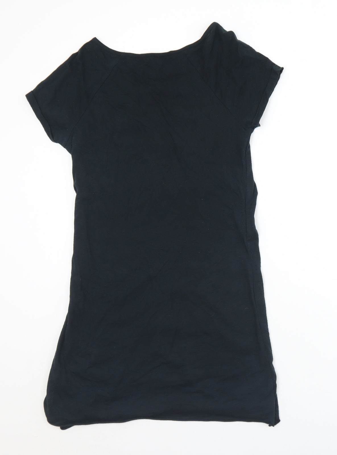 River Island Womens Black  Cotton Basic T-Shirt Size 10 Round Neck - Distressed effect